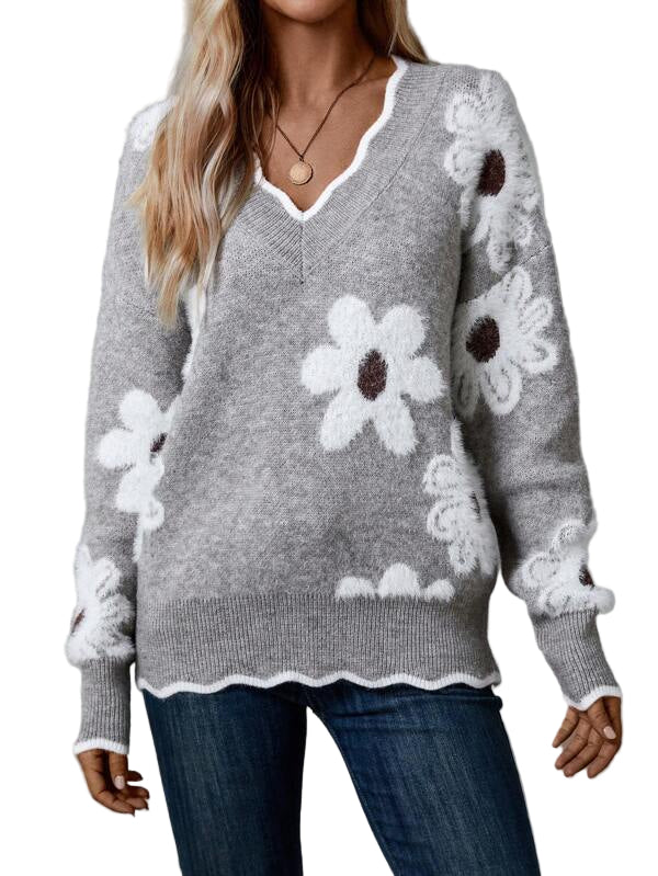 THEA | PULL FLORAL ÉLÉGANT À COL EN V