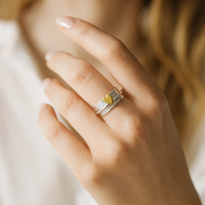Bague vintage en argent avec cœur en or