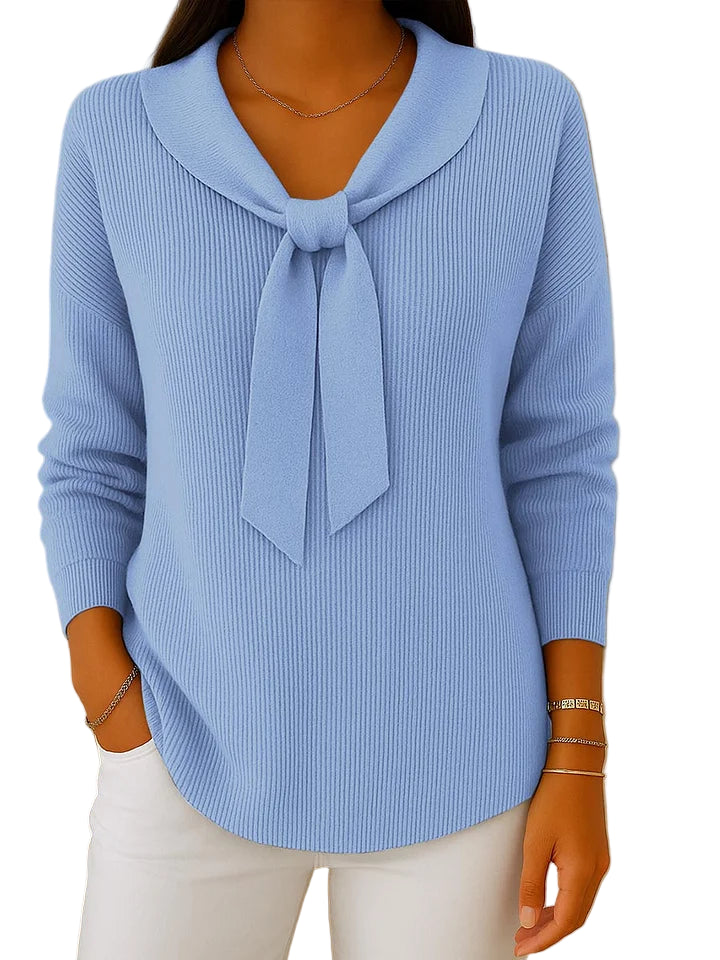 Pull uni pour femme avec liens et manches longues