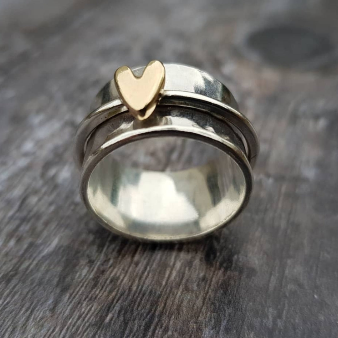 Bague vintage en argent avec cœur en or