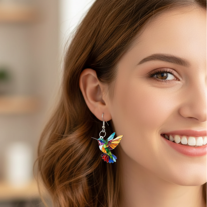 Boucles d'oreilles colorées avec des colibris