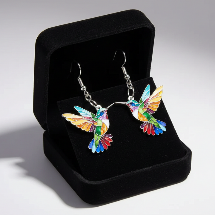 Boucles d'oreilles colorées avec des colibris