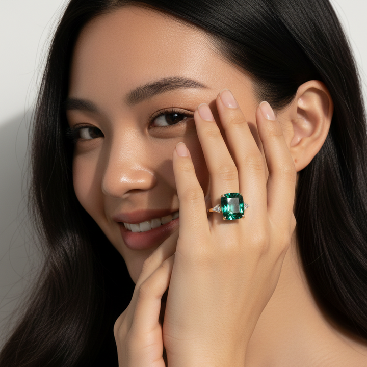 Lycka - Bague en Zirconia Verte en Or