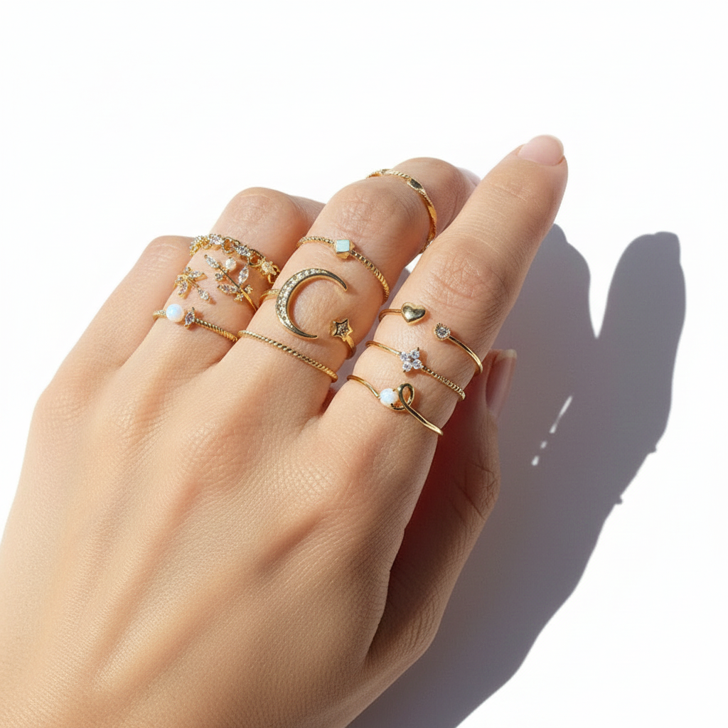 Celeste™ | Ensemble de Bagues Bohémien en Or