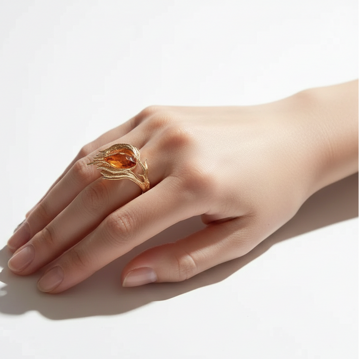 Bague en or avec cristal orange