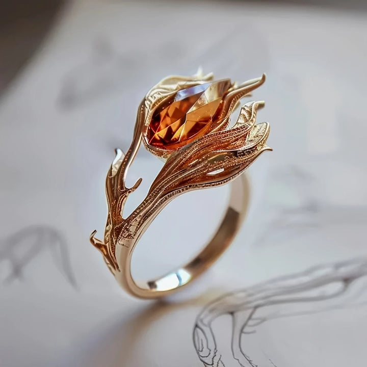 Bague en or avec cristal orange