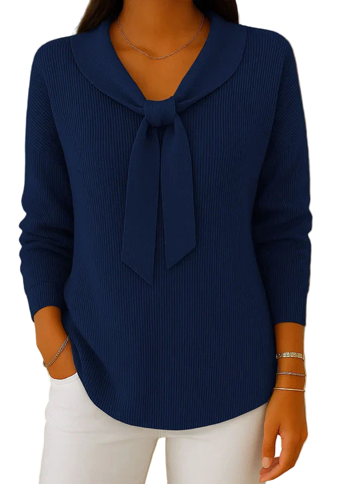 Pull uni pour femme avec liens et manches longues