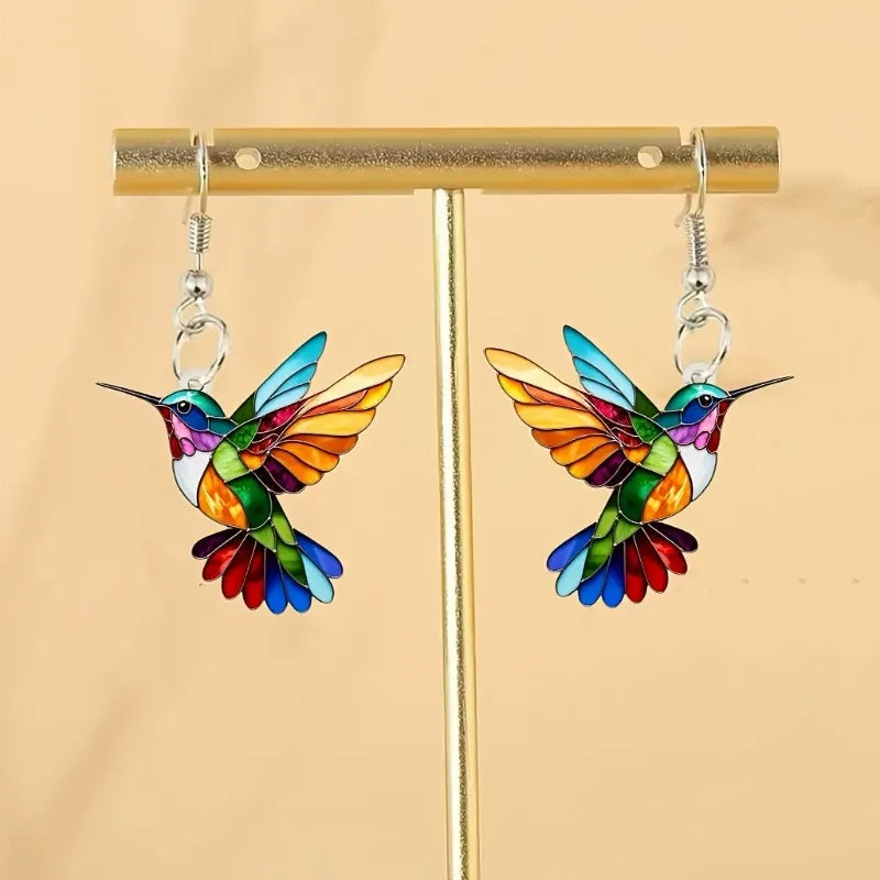 Boucles d'oreilles colorées avec des colibris