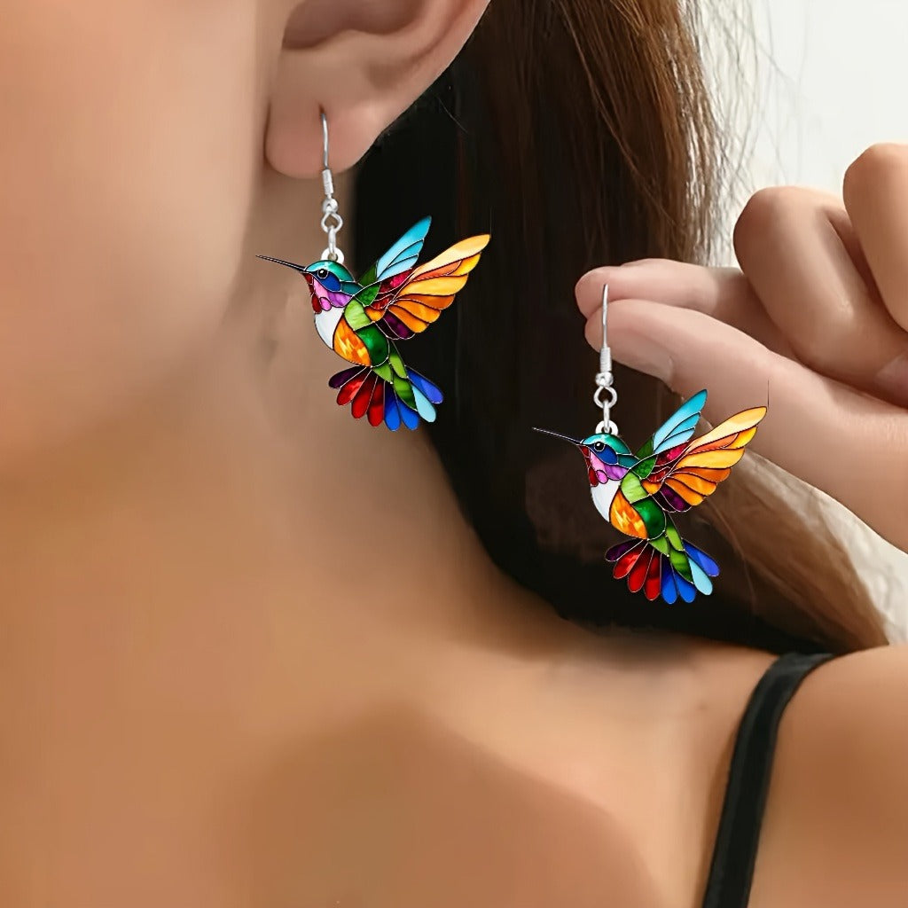 Boucles d'oreilles colorées avec des colibris